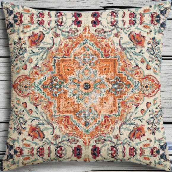 Boho Decorative Throw Pillow Cover Case Accent Cottage Farmhouse Decor Orange - Picture 4 of 5